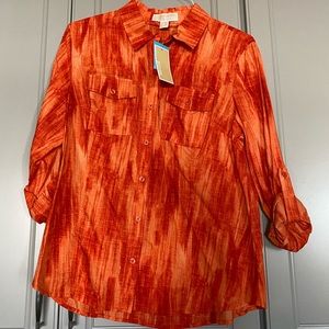 Michael Kors orange tie dye button down top